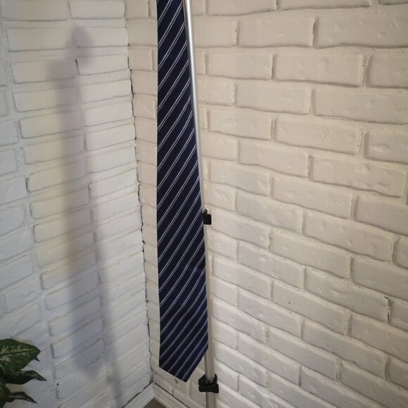Protocol Men's Navy with Off White & Light Blue Stripe Silk Tie - Picture 1 of 4